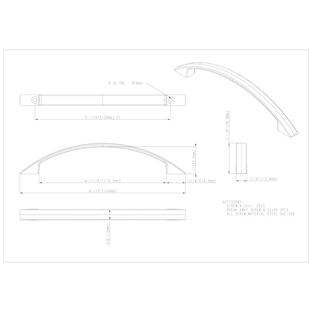 128 mm Center-to-Center Arched Somerset Cabinet Pull