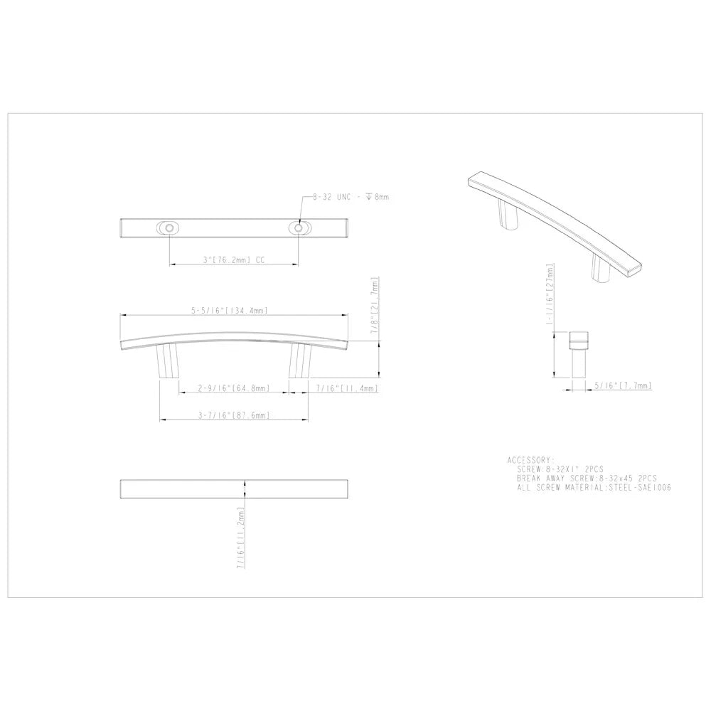 3" Center-to-Center Square Thatcher Cabinet Bar Pull