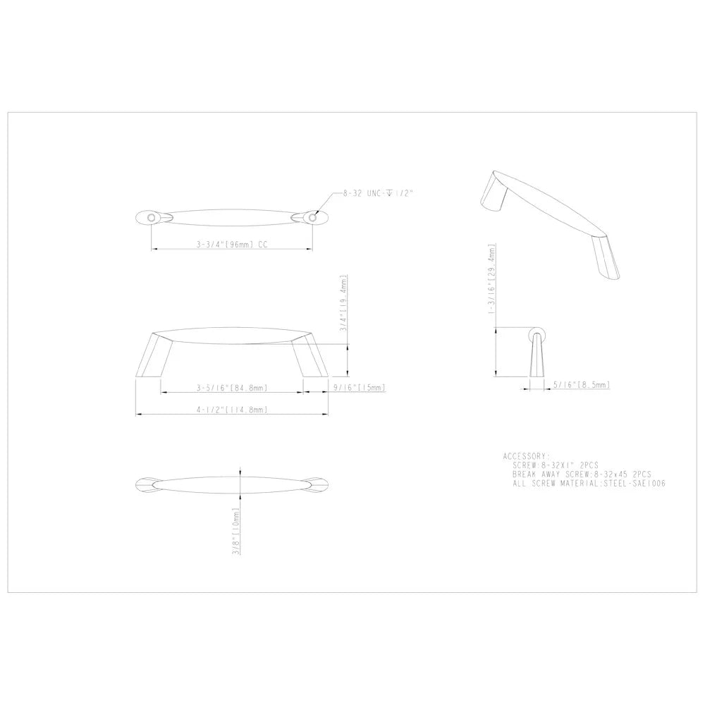 96 mm Center-to-Center Matte Black Zachary Cabinet Pull