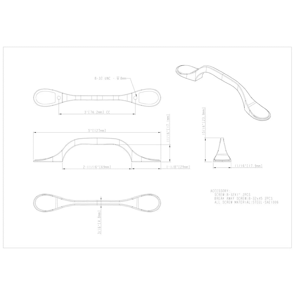 3" Center-to-Center Kenner Cabinet Pull