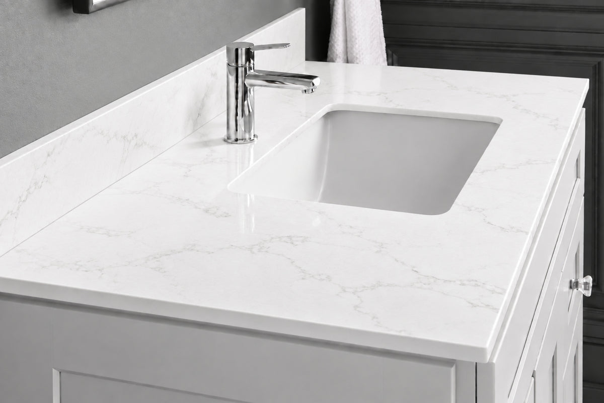 31-inch Quartz Vanity Countertop with Porcelain White Rectangle Sink