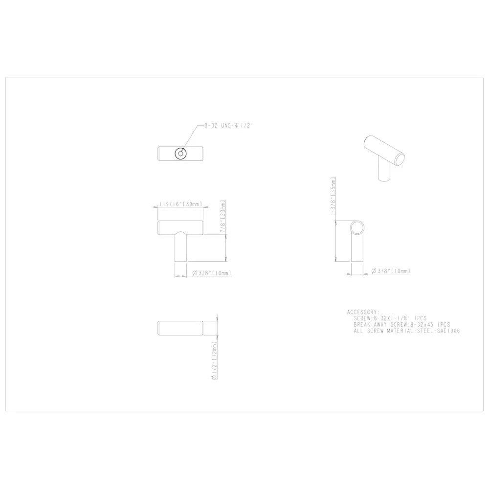 Naples "T" Knob Hollow Decorative Hardware