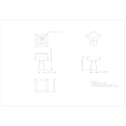 1" Overall Length Square Hadly Cabinet Knob