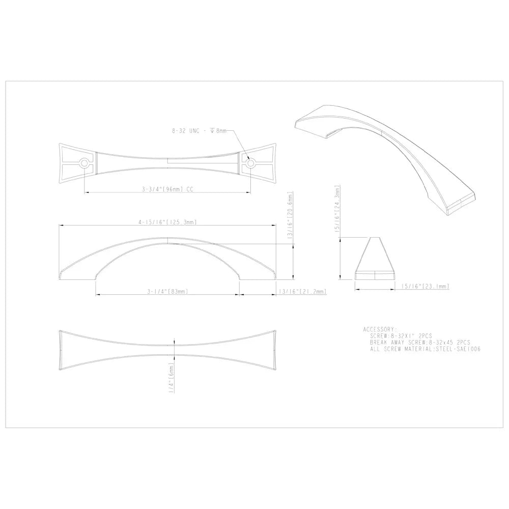 96 mm Center-to-Center Square Glendale Cabinet Pull