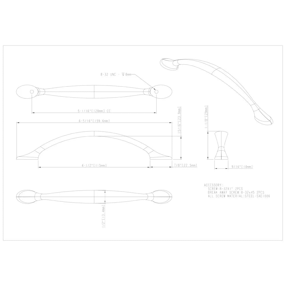 128 mm Center-to-Center Arched Somerset Cabinet Pull